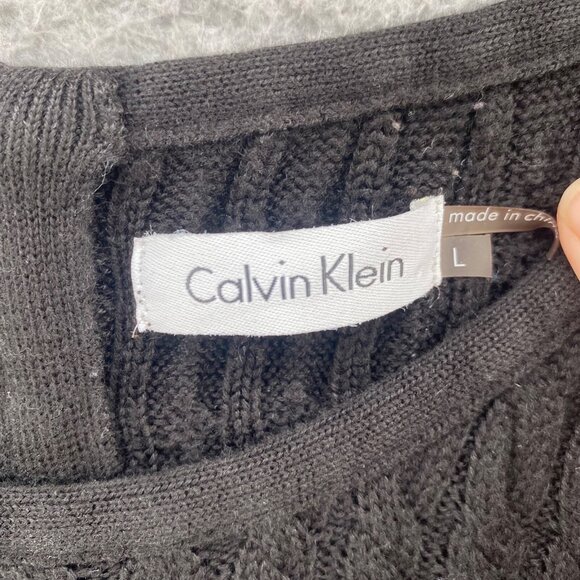 Calvin Klein Dress Womens Large Black Sweater Cable Knit Fit & Flare Long Sleeve - Picture 5 of 10